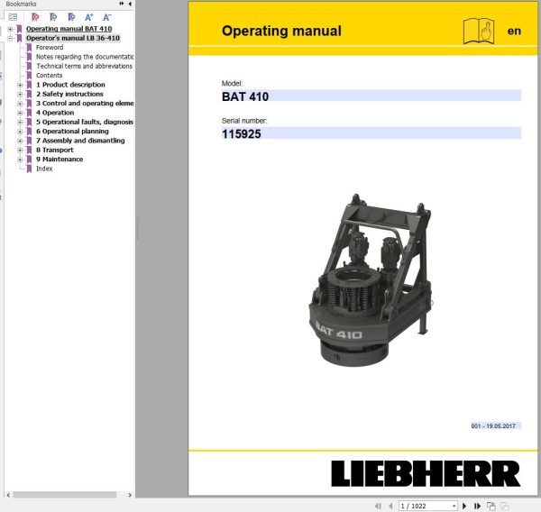 Liebherr Crawler Crane LB 36 410 115925 Technical Information Parts Manual Operating Manual 2017 EN DE