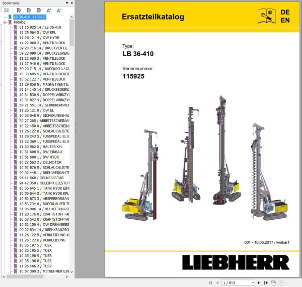 Liebherr Crawler Crane LB 36 410 115925 Technical Information Parts Manual Operating Manual 2017 EN DE 1
