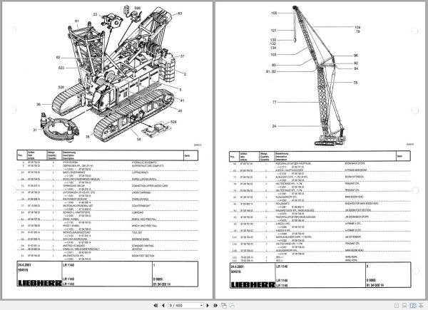 Liebherr Crawler Crane LR 1140 134020 Technical Information Parts Manual Operating Manual 2001 EN DE NL 3