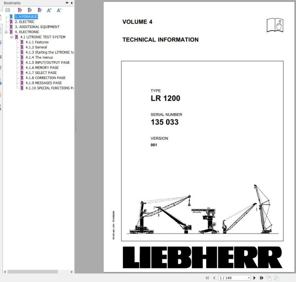 Liebherr Crawler Crane LR 1200 135033 Technical Information Parts Manual Operating Manual 2006 EN DE 1