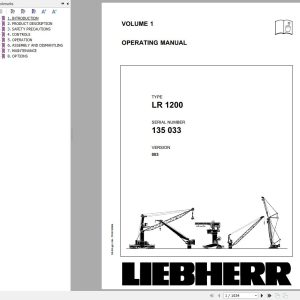 Liebherr Crawler Crane LR 1200 135033 Technical Information Parts Manual Operating Manual 2006 EN DE 3