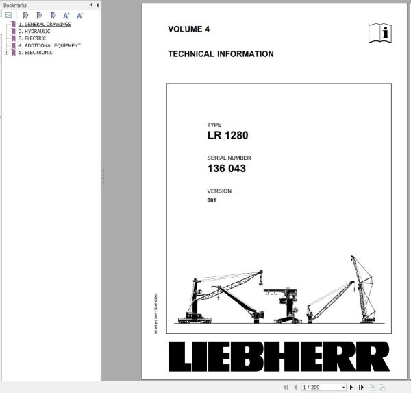 Liebherr Crawler Crane LR 1280 136043 Technical Information Parts Manual Operating Manual 2003 EN DE 1