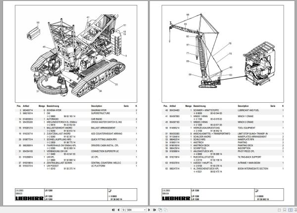 Liebherr Crawler Crane LR 1280 136043 Technical Information Parts Manual Operating Manual 2003 EN DE 3