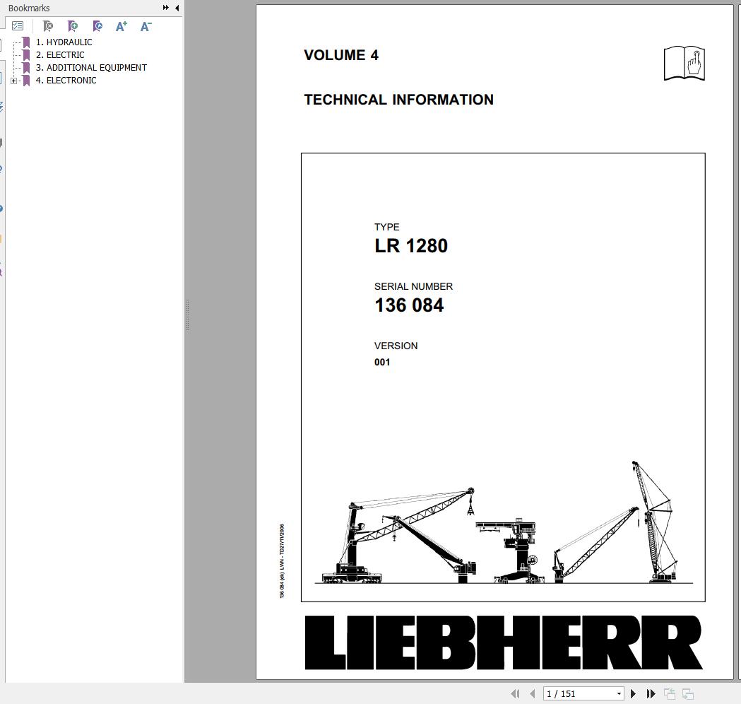 Liebherr Crawler Crane LR 1285 136084 Technical Information Parts Manual Operating Manual 2006 EN DE 2