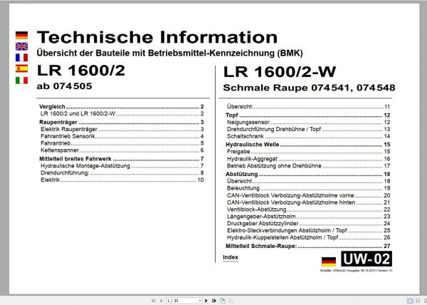 Liebherr Crawler Crane LR Operating Manual Spare Parts Catalogue Technical Information DVD 2