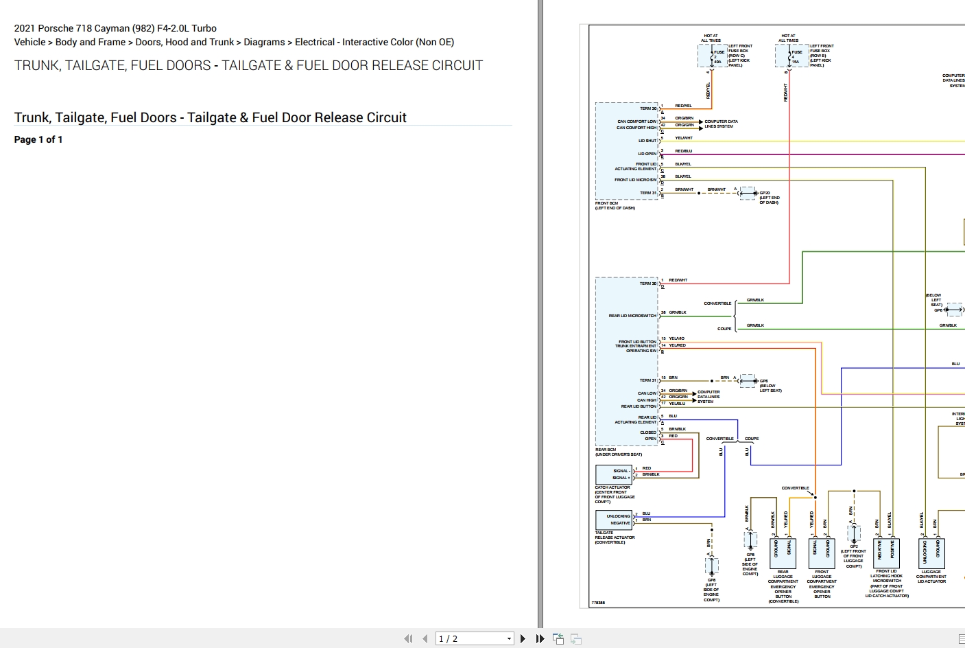 Porsche 718 Cayman (982) F42.0L Turbo Electrical Wiring Diagram 2021