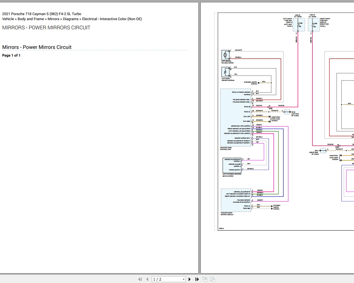 Porsche 718 Cayman S (982) F42.5L Turbo Electrical Wiring Diagram