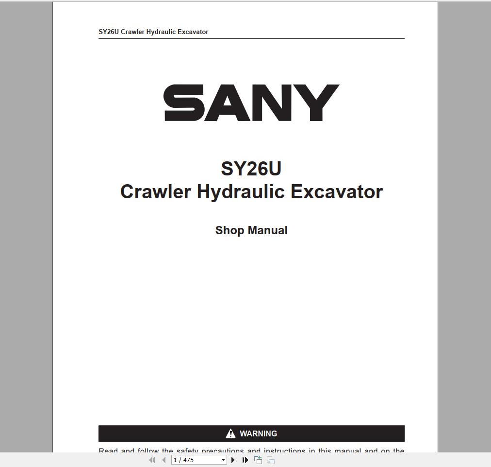 Sany Machinery Spare Parts List Shop Manual Diagram