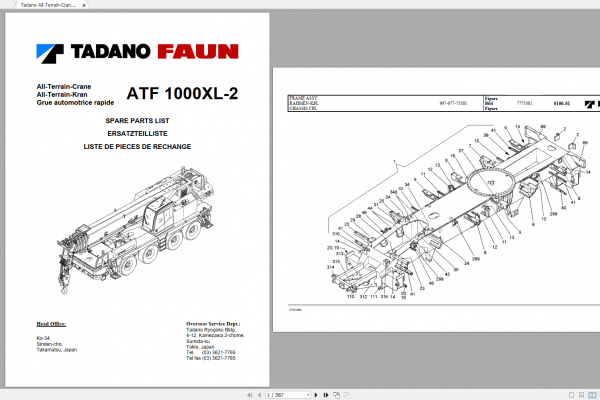 Tadano All Terrain Crane ATF 1000XL 2 Parts Catalog Operating Service Maintenance Manual 0