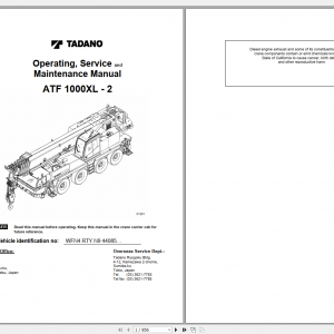 Tadano All Terrain Crane ATF 1000XL 2 Parts Catalog Operating Service Maintenance Manual 1