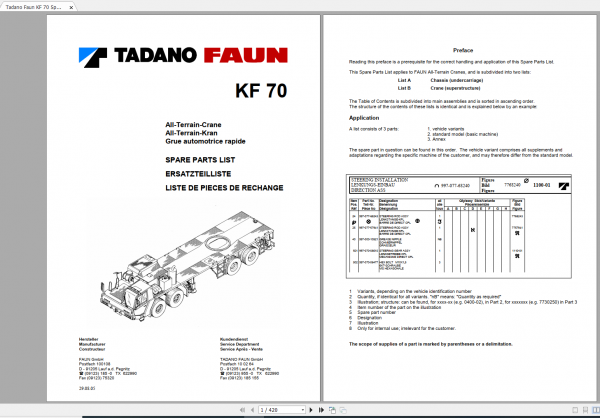 Tadano Truck Crane TT 800XXL 1 475326 Parts Catalog Service Manual Operation Mainenance Manual 4