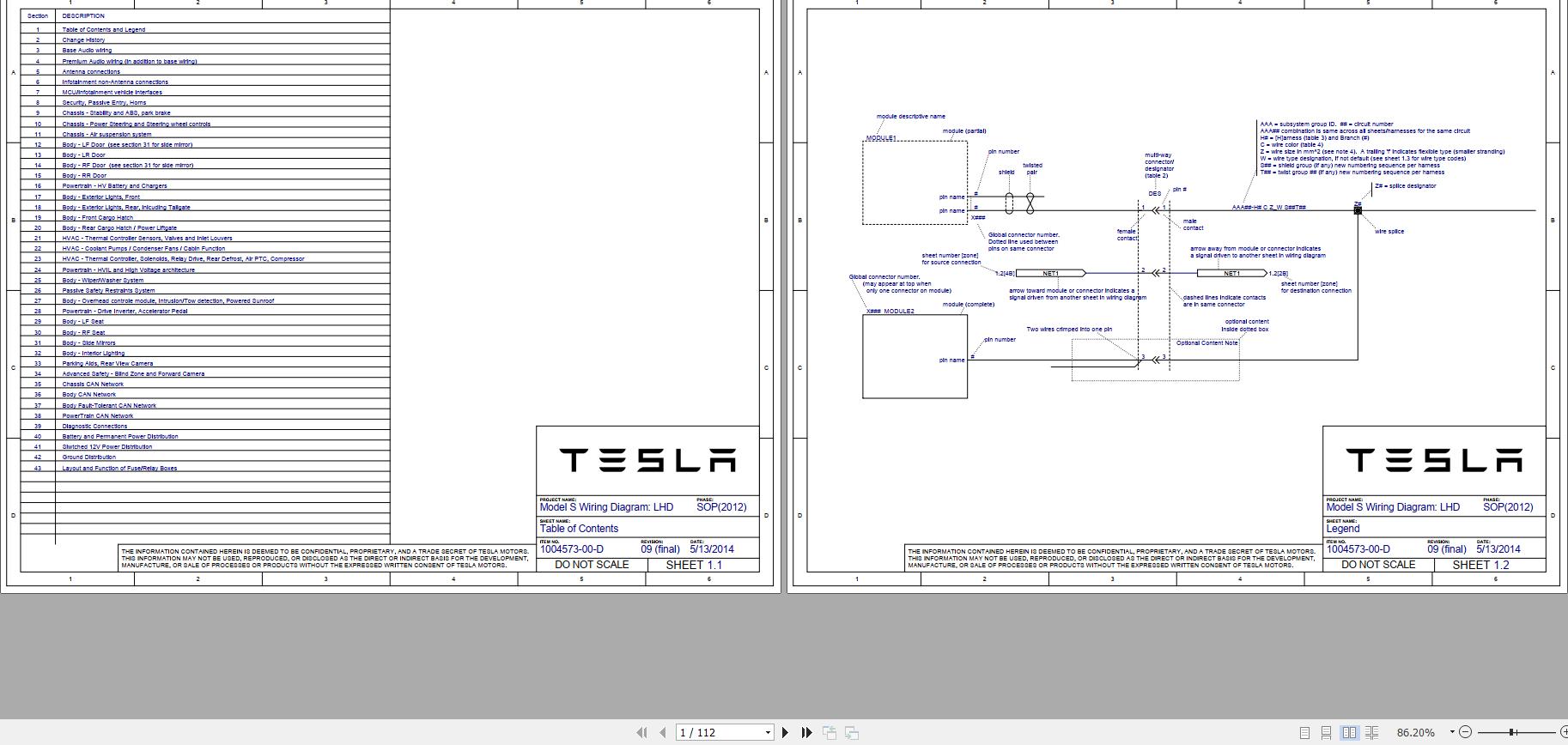 Tesla Model S LHD SOP2012 1004573 00 D Circuit Diagram 05.2014