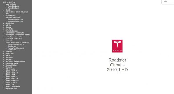 Tesla Roadster 2010 LHD Circuit Diagram