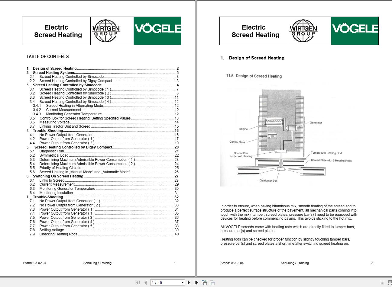 Vogele Electric Screed Heating Trouble Shooting Manual 1