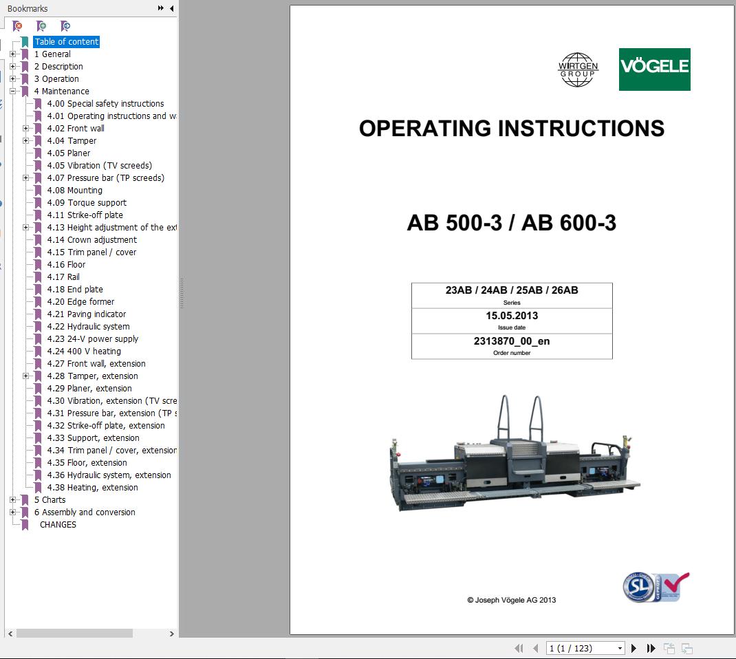 Vogele Extending Screed AB 500 3 AB 600 3 Operating Instructions 1