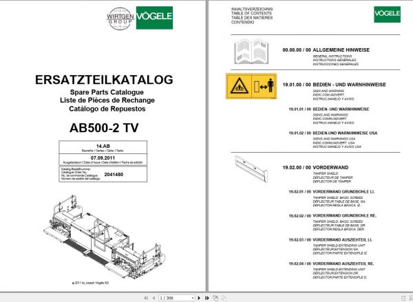 Vogele Extending Screed AB500 2 TV Spare Parts Catalog EN DE ES FR 1