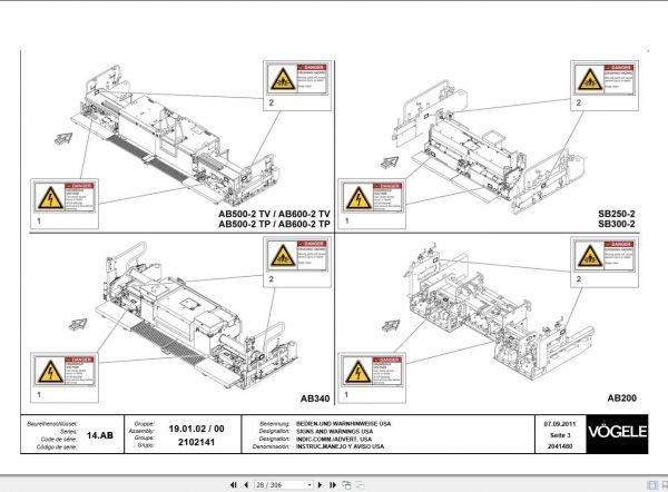Vogele Extending Screed AB500 2 TV Spare Parts Catalog EN DE ES FR 2