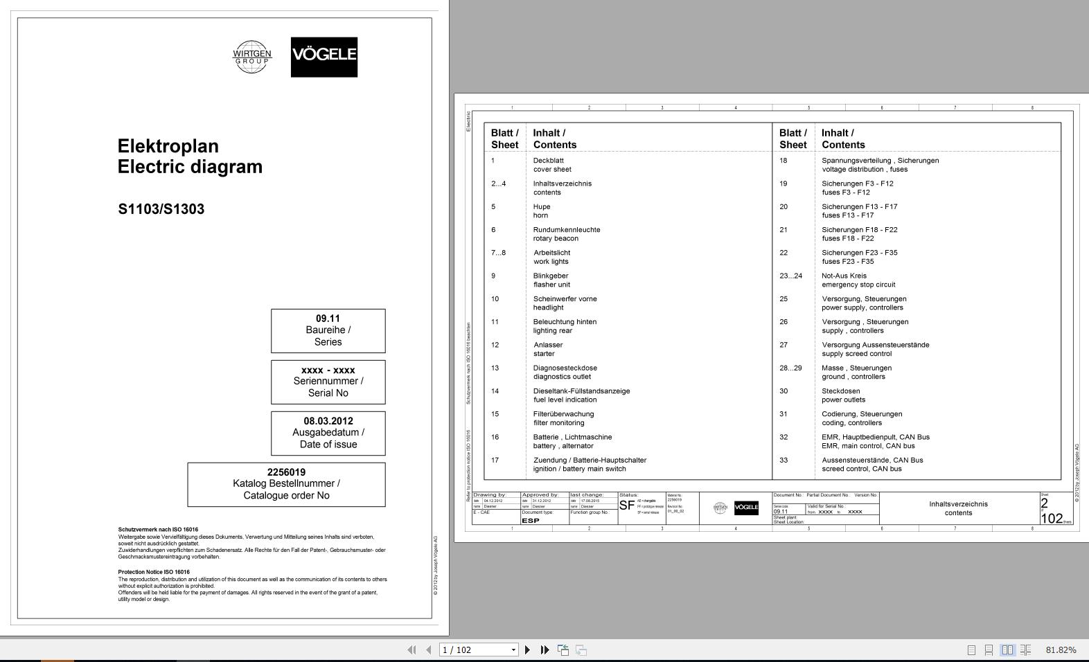 Vogele Road Pavers S1103 S1303 Electric Diagram EN DE 1