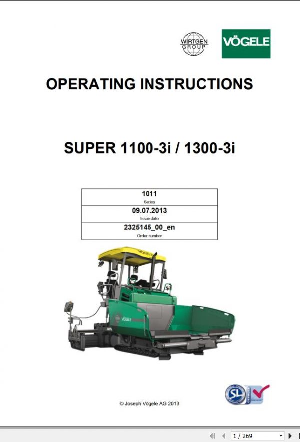 Vogele Road Pavers Super 1103 3i 1303 3i Operating Instruction 1