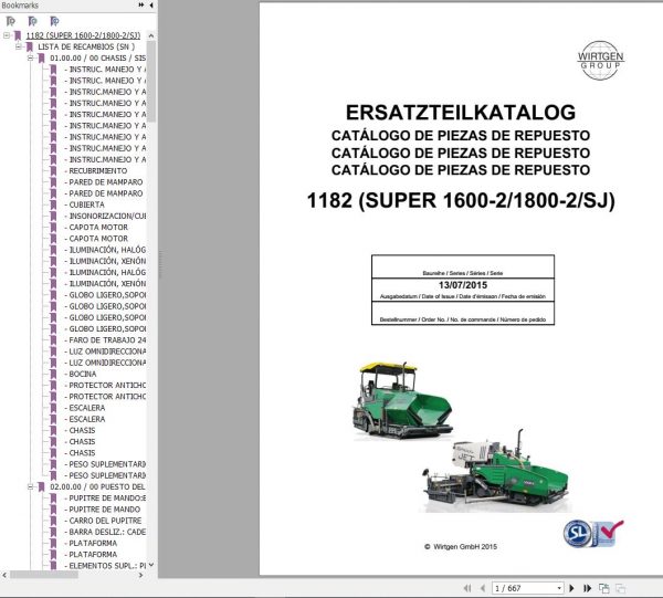 Vogele Road Pavers Super 1600 2 1800 2 SJ 1182 Spare Parts Catalog DE ES 1