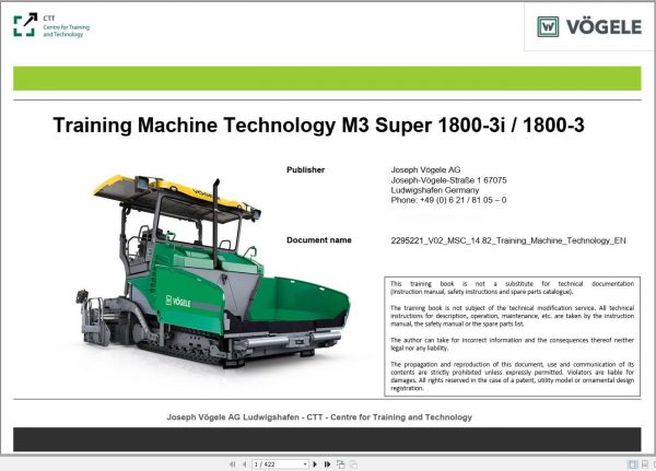 Vogele Road Pavers Super 1800 3i 1800 3 M3 Training Machine Technology 1