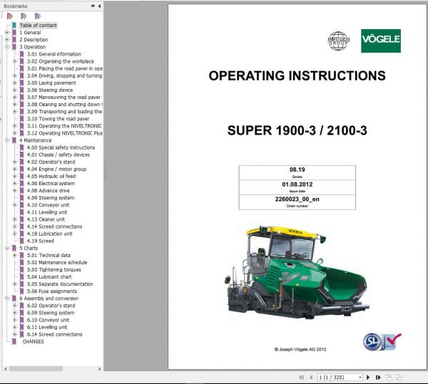 Vogele Road Pavers Super 1900 3 2100 3 Operating Instruction 1