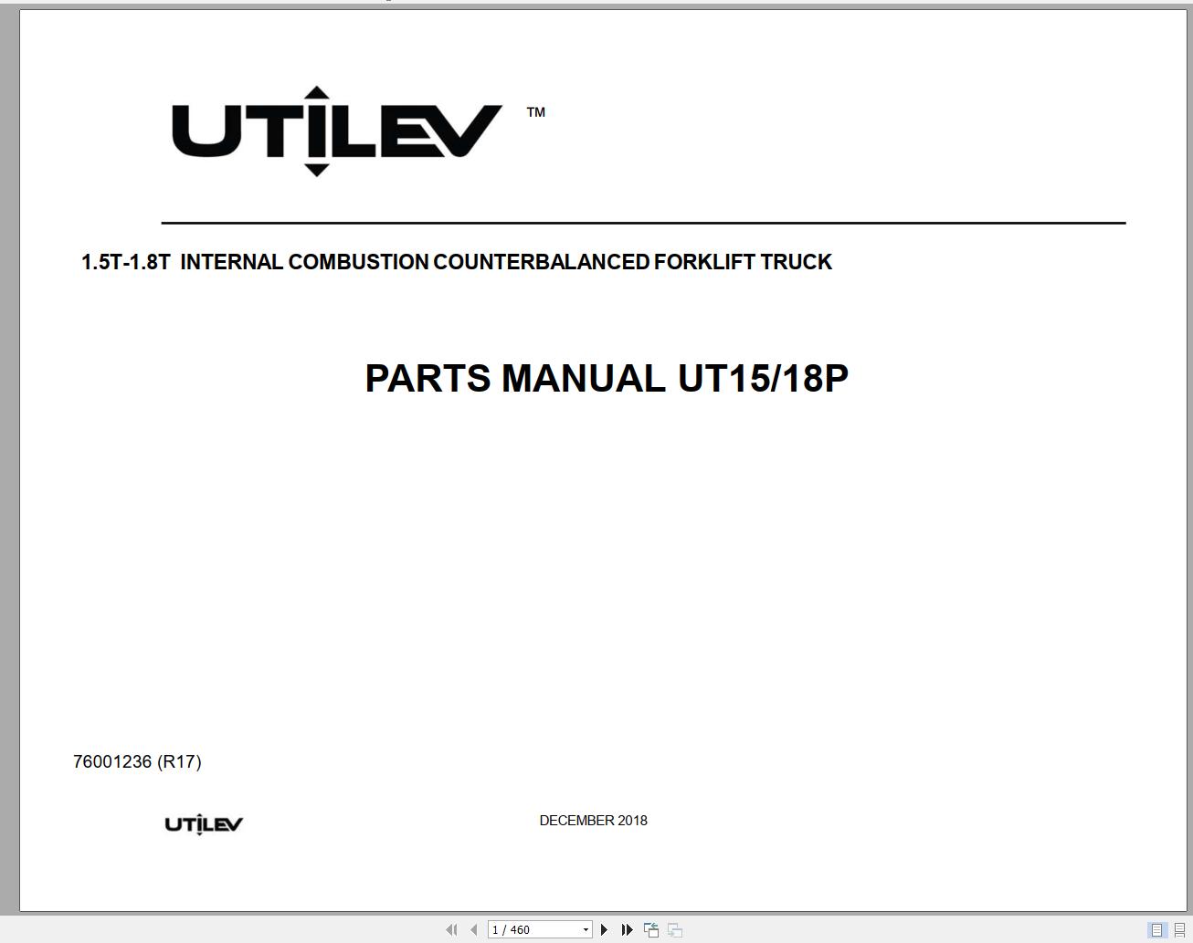 Yale Forklift A261 UT15 18P Part Manual 76001236 12.2018