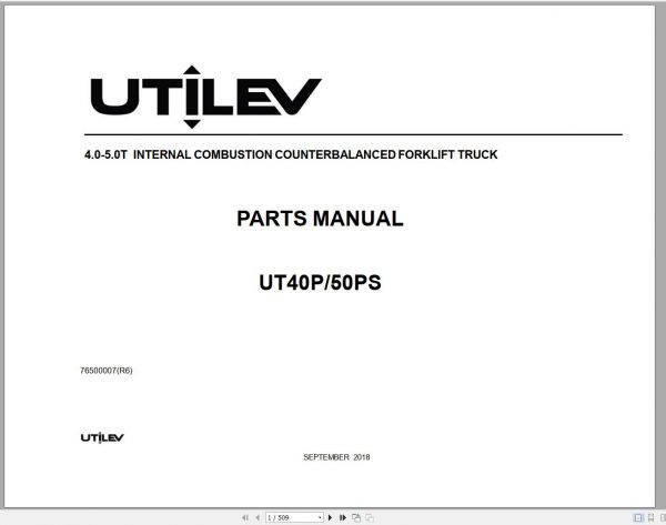 Yale Forklift A408 UT40 50PS Part Manual 76500007 09.2018