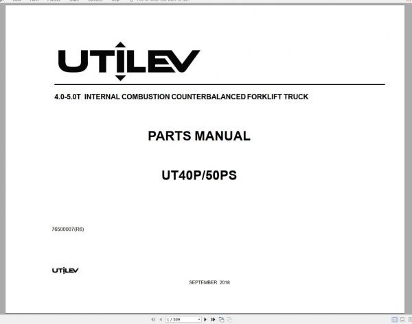 Yale Forklift A411 UT40 50PS Part Manual 76500007 09.2018