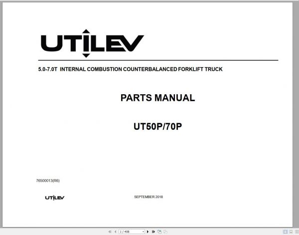 Yale Forklift A413 UT50 70P Part Manual 76500013 09.2018
