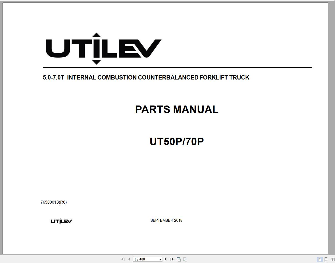 Yale Forklift A413 UT50 70P Part Manual 76500013 09.2018