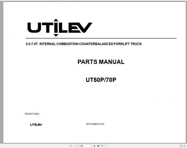Yale Forklift A417 UT50 70P Part Manual 76500013 09.2018