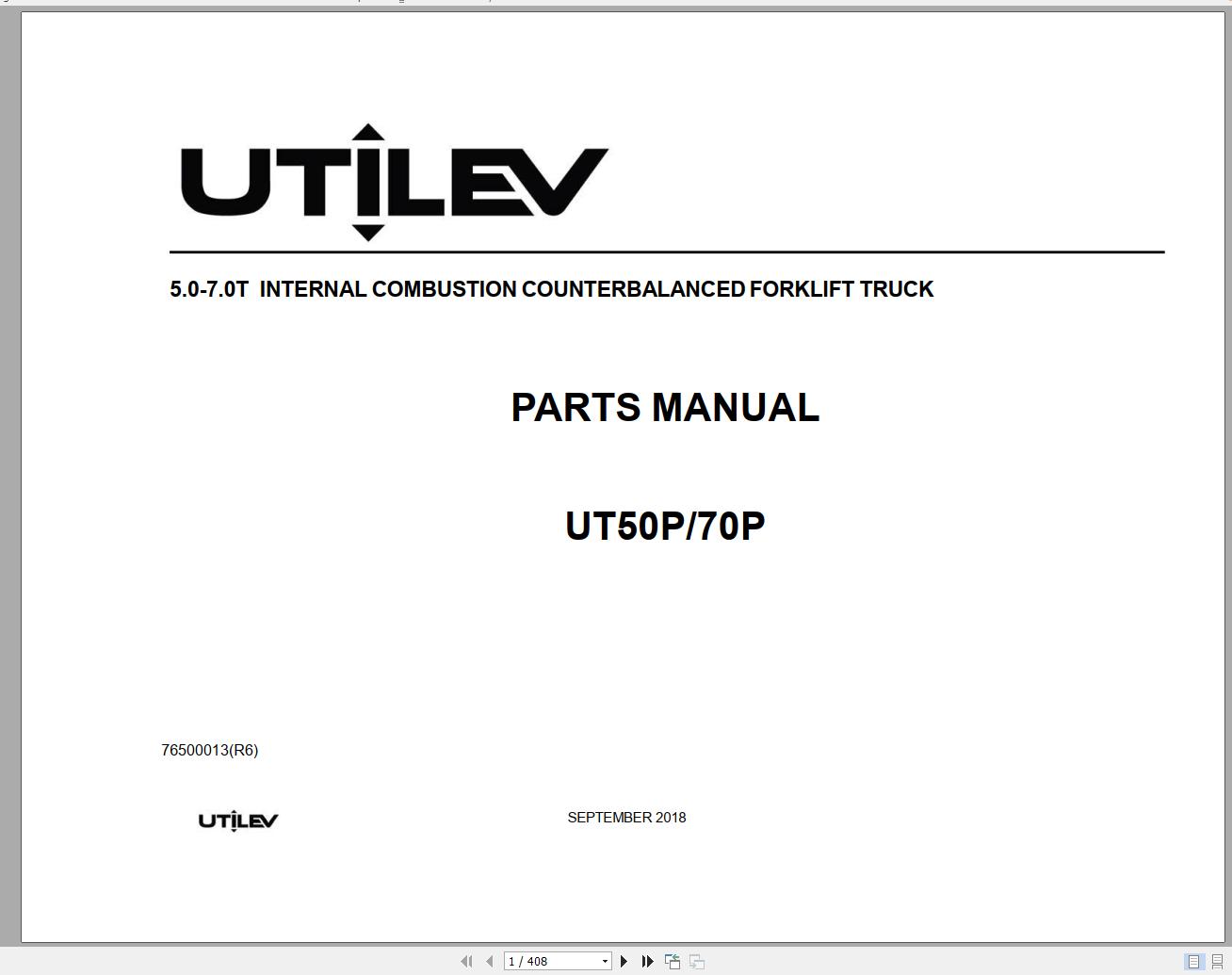 Yale Forklift A417 UT50 70P Part Manual 76500013 09.2018