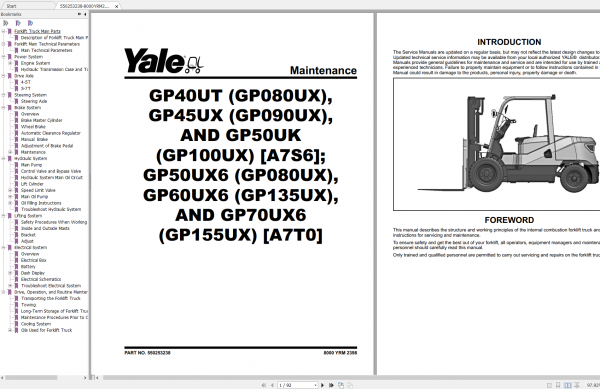 Yale Forklift A7T0 GP110UX GP135UX GP155UX Service Manual 05.2022 1