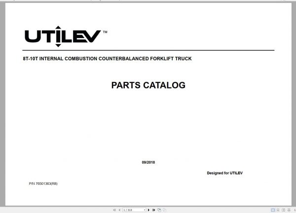 Yale Forklift A973 UT80 100P Part Manual 76501363 09.2018