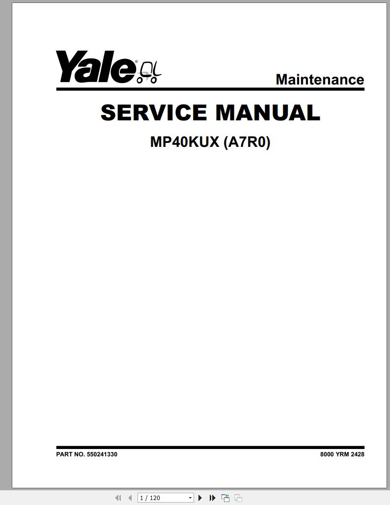 Yale Forklift Class 3 A7R0 MP40KUX Service Manual 550241330 11.2021