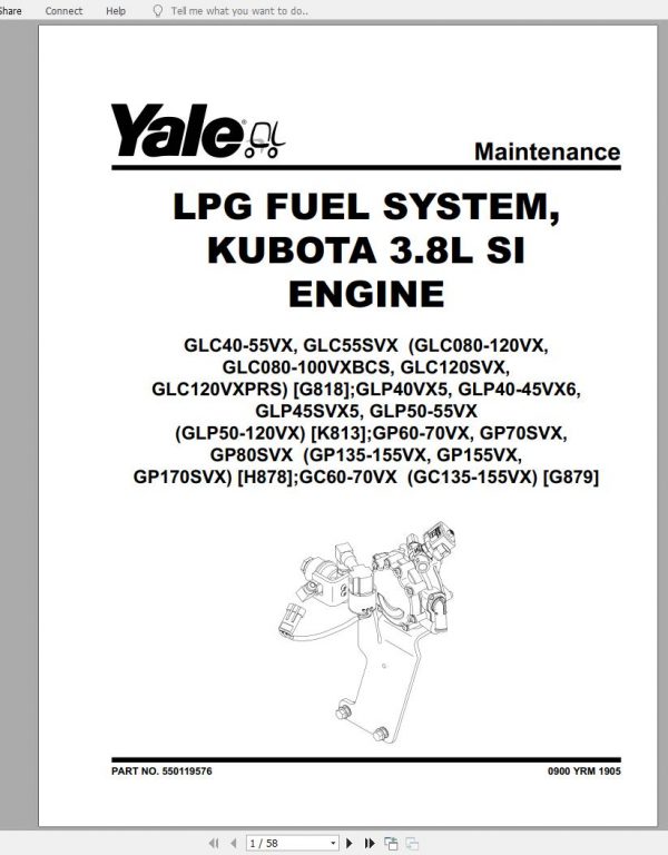 Yale Forklift Class 5 H878 GP135VX GP170SVX Service Manual 01.2022