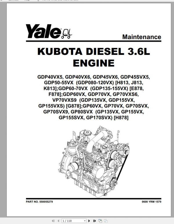 Yale Forklift Class 5 H878 GP60VX GP80SVX Europe Service Manual 01.2022