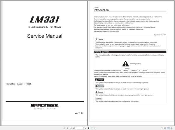Baroness 3 Unit Surround Trim Mower LM331 10001 Service Manual