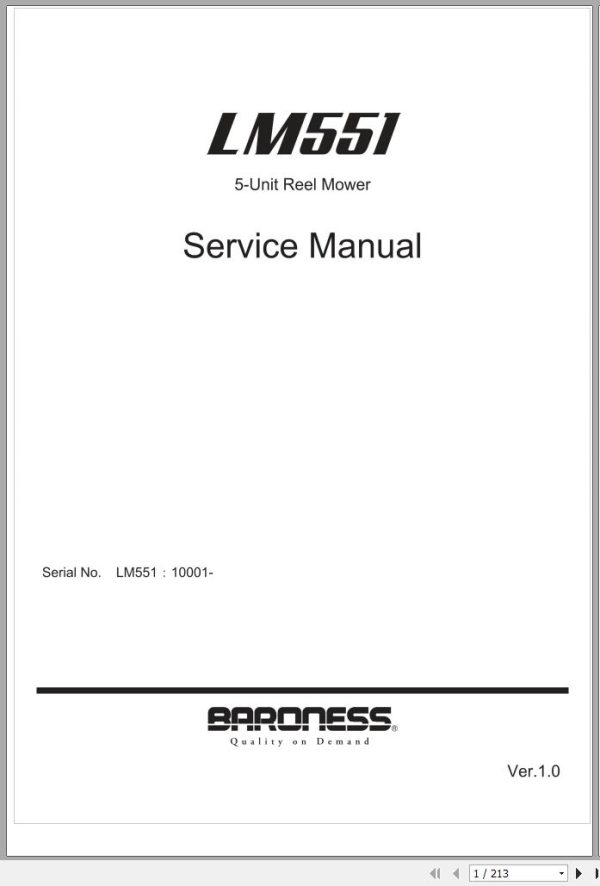 Baroness 5 Unit Reel Mower LM551 10001 Service Manual