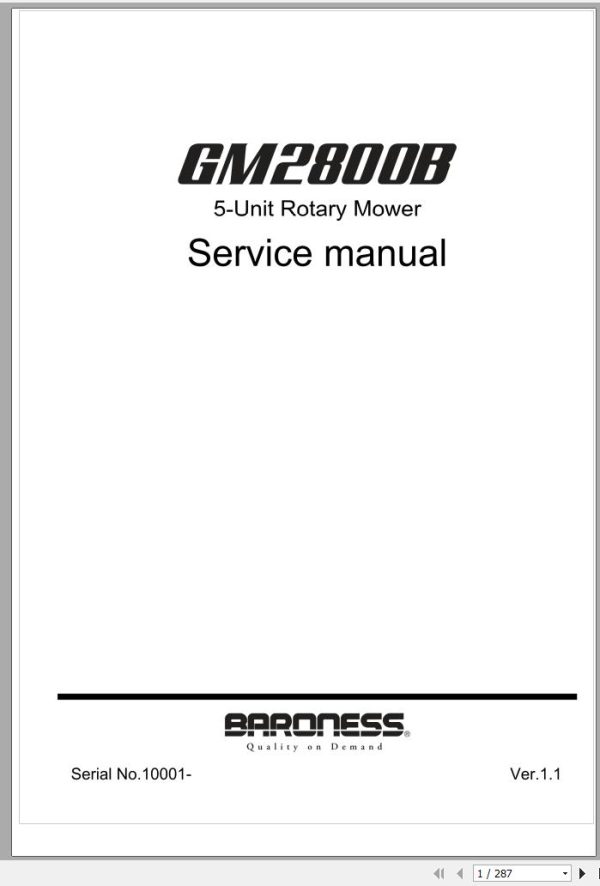 Baroness 5 Unit Rorary Mower GM2800B 10001 Service Manual