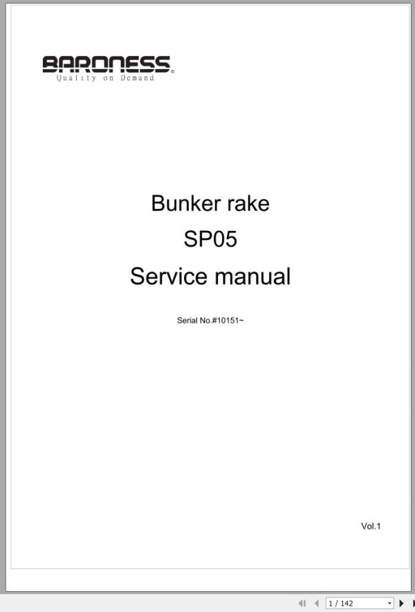 Baroness Bunker Rake SP05 10151 Service Manual