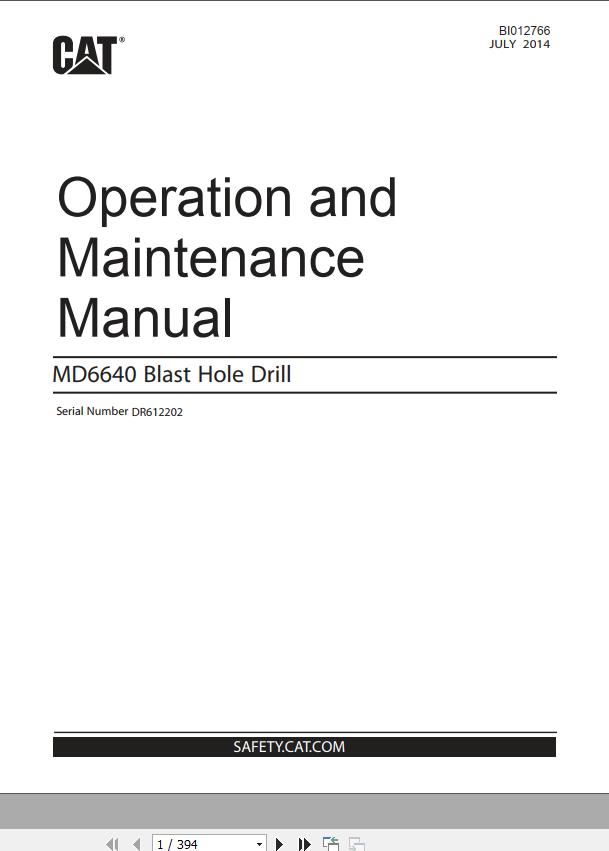 CAT Blast Hole Drill MD6640 Operation and Maintenance Manual BI012766 EN ES