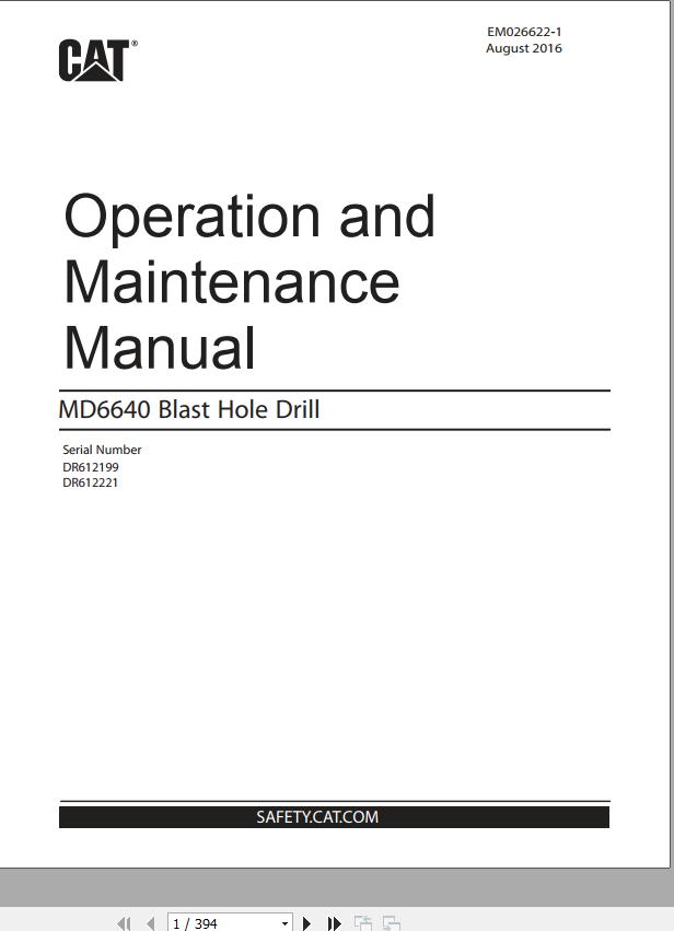 CAT Blast Hole Drill MD6640 Operation and Maintenance Manual EM026622 EN ES