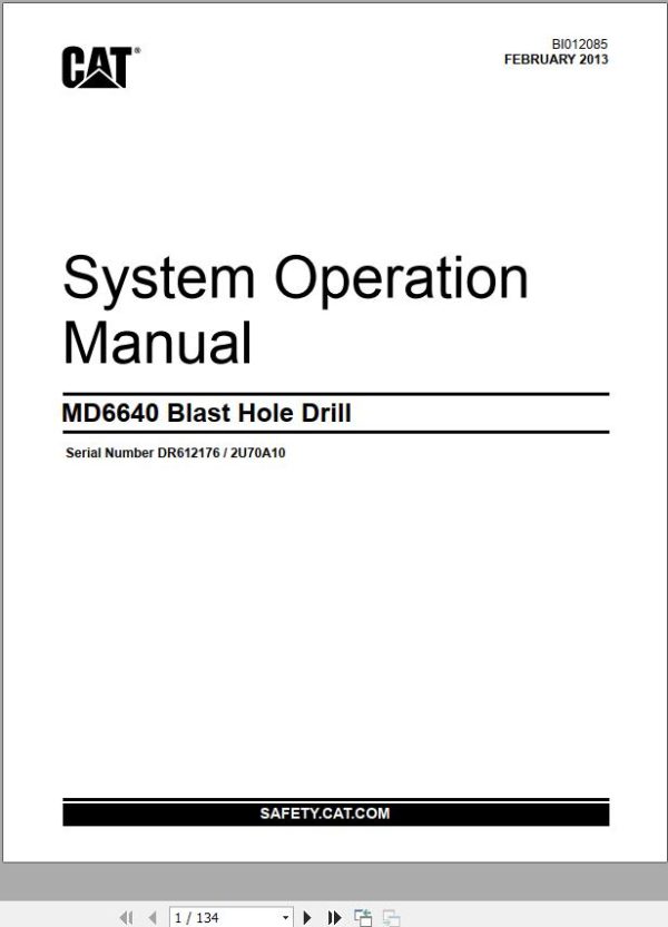CAT Blast Hole Drill MD6640 System Operation Manual BI012085