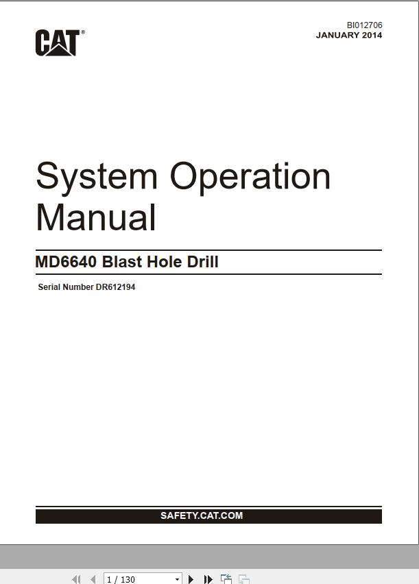 CAT Blast Hole Drill MD6640 System Operation Manual BI012706