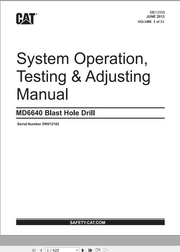CAT Blast Hole Drill MD6640 System Operation Testing and Adjusting Manual BI012595