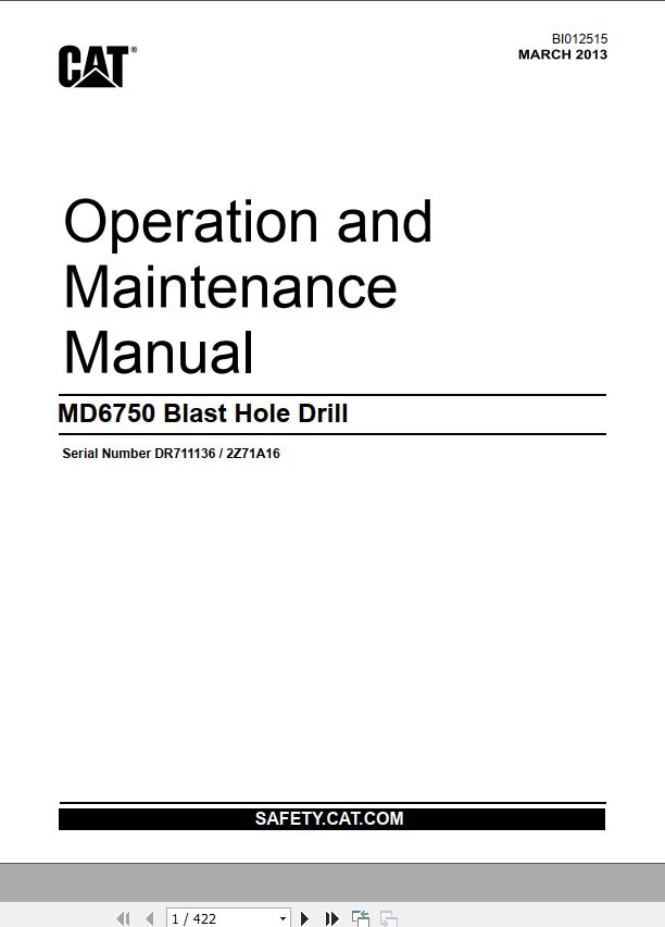 CAT Blast Hole Drill MD6750 Operation and Maintenance Manual BI012515
