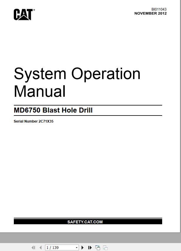 CAT Blast Hole Drill MD6750 System Operation Manual BI011043