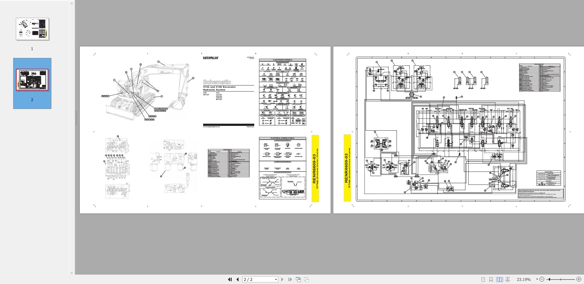 CAT Excavator 313C 314C Hydraulic System 190 7848 RENR6609 Hydraulic System Schematic 2
